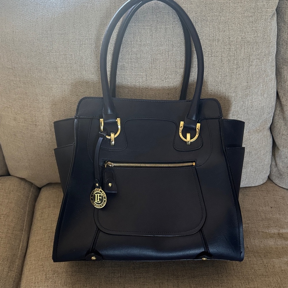 London Fog Navy Tote Bag with Gold Accents